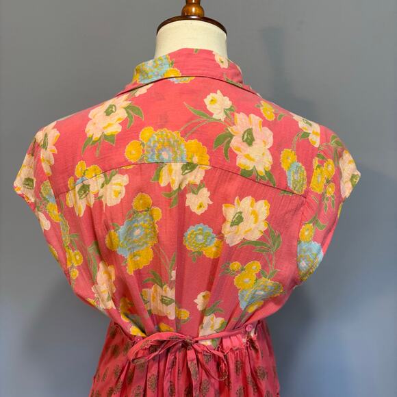 Cottagecore floral print button-down April Cornell dress, pink, size Medium - Picture 4 of 13